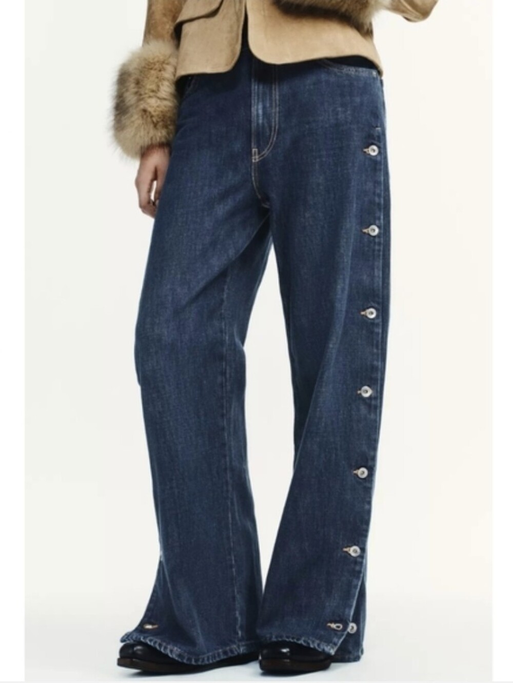 ZARA TRF BAGGY MID-WAIST BUTTON JEANS